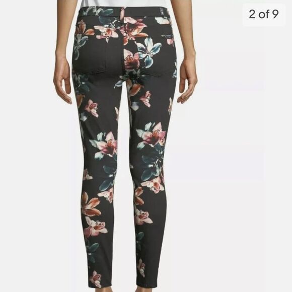 7 For All Mankind Tropical Floral Print Skinny Jeans Black - Picture 2 of 8